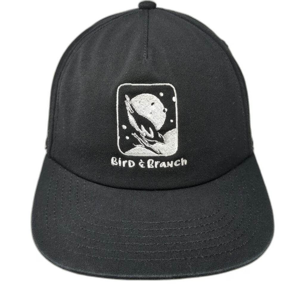 Known Supply Bird & Branch 5 Panel Hat Black One Size Organic Cotton Slideback
